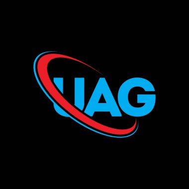 UAG logosu. UAG mektubu. UAG harfi logo tasarımı. Çember ve büyük harfli monogram logosuna bağlı baş harfler UAG logosu. Teknoloji, iş ve emlak markası için UAG tipografisi.