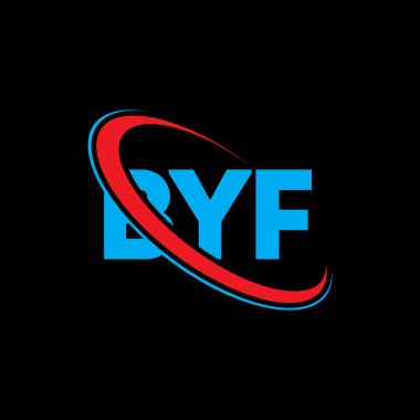 BYF logosu. BYF mektubu. BYF mektup logosu tasarımı. Çember ve büyük harfli monogram logosuna bağlı baş harfler. BYF teknoloji, iş ve emlak markası tipografisi.