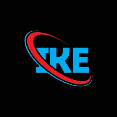 IKE logosu. IKE mektubu. IKE mektup logosu tasarımı. Çember ve büyük harfli monogram logosuna bağlı baş harfler IKE logosu. Teknoloji, iş ve emlak markası için IKE tipografisi.