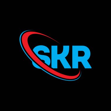 SKR logosu. SKR mektubu. SKR harf logosu tasarımı. Çember ve büyük harfli monogram logosuna bağlı baş harfler SKR logosu. Teknoloji, iş ve emlak markası için SKR tipografisi.