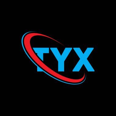 TYX logosu. TYX harfi. TYX harf logosu tasarımı. Çember ve büyük harfli monogram logosuna bağlı baş harfler TYX logosu. Teknoloji, iş ve emlak markası için TYX tipografisi.