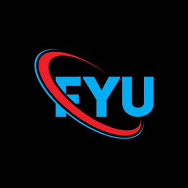 Fyu logosu. Fyu mektubu. Fyu mektup logosu tasarımı. Çember ve büyük harfli monogram logosuna bağlı FYU logosunun baş harfleri. Teknoloji, iş ve emlak markası için FYU tipografisi.