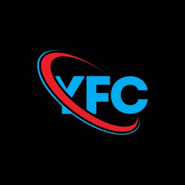 YFC logosu. YFC mektubu. YFC harf logosu tasarımı. Çember ve büyük harfli monogram logosuyla birleştirilmiş YFC logosu. Teknoloji, iş ve emlak markası için YFC tipografisi.