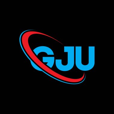 GJU logosu. GJU mektubu. GJU harf logosu tasarımı. Çember ve büyük harfli monogram logosuyla birleştirilmiş GJU logosu. Teknoloji, iş ve emlak markası için GJU tipografisi.