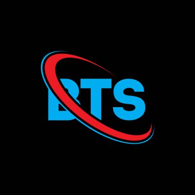 BTS logosu. BTS mektubu. BTS harfli logo tasarımı. Çember ve büyük harfli monogram logosuna bağlı BTS logosu. Teknoloji, iş ve emlak markası için BTS tipografisi.