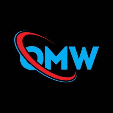 Aman Tanrım logosu. OMW mektubu. OMW harf logosu tasarımı. Çember ve büyük harfli monogram logosuna bağlı baş harfler OMW logosu. Teknoloji, iş ve emlak markası için OMW tipografisi.