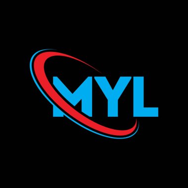 MYL logosu. MYL mektubu. MYL mektup logosu tasarımı. Çember ve büyük harfli monogram logosuna bağlı baş harfler. Teknoloji, iş ve emlak markası için MYL tipografisi.
