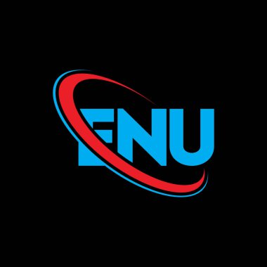 ENU logosu. ENU mektubu. ENU mektup logosu tasarımı. Çember ve büyük harfli monogram logosuna bağlı baş harfler ENU logosu. Teknoloji, iş ve emlak markaları için ENU tipografisi.