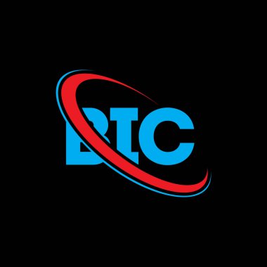 BIC logosu. BIC mektubu. BIC harf logosu tasarımı. Çember ve büyük harfli monogram logosuyla birleştirilmiş BIC logosu. Teknoloji, iş ve emlak markası için BIC tipografisi.