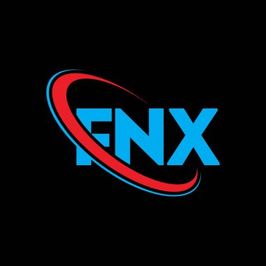 FNX logosu. FNX mektubu. FNX harfli logo tasarımı. Çember ve büyük harfli monogram logosuna bağlı FNX logosu. Teknoloji, iş ve emlak markası için FNX tipografisi.