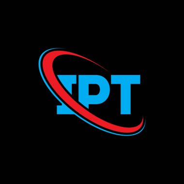 IPT logosu. IPT mektubu. IPT harf logosu tasarımı. Çember ve büyük harfli monogram logosuna bağlı ilk IPT logosu. Teknoloji, iş ve emlak markası için IPT tipografisi.
