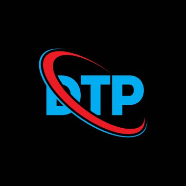 DTP logosu. DTP mektubu. DTP mektup logosu tasarımı. Çember ve büyük harfli monogram logosuna bağlı baş harfler DTP logosu. Teknoloji, iş ve emlak markası için DTP tipografisi.