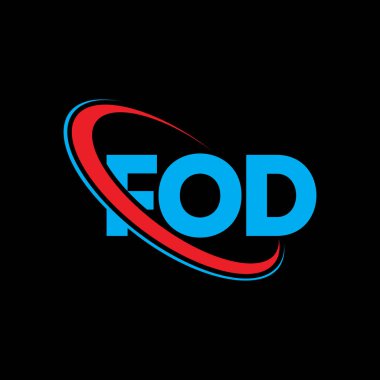 FOD logosu. FOD mektubu. FOD mektup logosu tasarımı. Çember ve büyük harfli monogram logosuna bağlı FOD logosu. Teknoloji, iş ve emlak markası için FOD tipografisi.