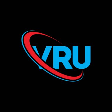 VRU logosu. VRU mektubu. VRU harf logosu tasarımı. Çember ve büyük harfli monogram logosuna bağlı baş harfler VRU logosu. Teknoloji, iş ve emlak markası için VRU tipografisi.