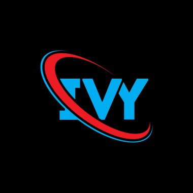 IVY logosu. IVY harfi. IVY harf logosu tasarımı. Daireye ve büyük harfli monogram logosuna bağlı ilk harfler. Teknoloji, iş ve emlak markası için IVY tipografisi.