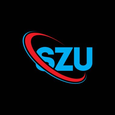 SZU logosu. SZU mektubu. SZU harf logosu tasarımı. Çember ve büyük harfli monogram logosuna bağlı baş harfler SZU logosu. Teknoloji, iş ve emlak markası için SZU tipografisi.