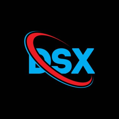 DSX logosu. DSX mektubu. DSX harf logosu tasarımı. Çember ve büyük harfli monogram logosuyla birleştirilmiş DSX logosu. Teknoloji, iş ve emlak markası için DSX tipografisi.