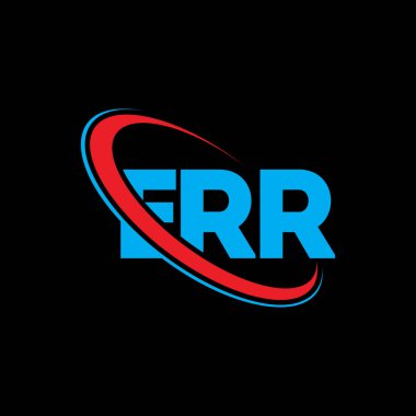 Acil durum logosu. ERR mektubu. ERR harf logosu tasarımı. Çember ve büyük harfli monogram logosuna bağlı ERR logosu. ERR teknoloji, iş ve emlak markası tipografisi.