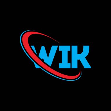 WIK logosu. WIK mektubu. WIK mektup logosu tasarımı. Çember ve büyük harfli monogram logosuna bağlı WIK logosu. WIK teknoloji, iş ve gayrimenkul markası tipografisi.