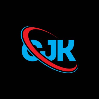 CJK logosu. CJK mektubu. CJK mektup logosu tasarımı. Çember ve büyük harfli monogram logosuyla birleştirilmiş CJK logosu. Teknoloji, iş ve emlak markası için CJK tipografisi.