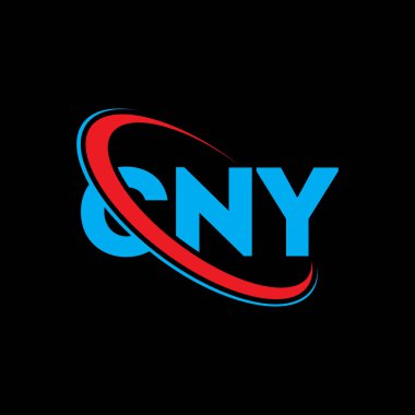 NY logosu. NY mektubu. NY harf logosu tasarımı. Yuvarlak ve büyük harfli monogram logosuna bağlı NY logosu. Teknoloji, iş ve emlak markası için CNY tipografisi.