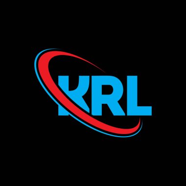 KRL logosu. KRL mektubu. KRL harf logo tasarımı. Çember ve büyük harfli monogram logosuna bağlı KRL logosu. Teknoloji, iş ve emlak markası için KRL tipografisi.