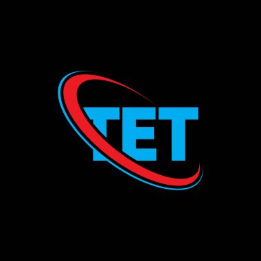 TET logosu. TET mektubu. TET harf logosu tasarımı. Çember ve büyük harfli monogram logosuna bağlı ilk TET logosu. Teknoloji, iş ve emlak markası için TET tipografisi.
