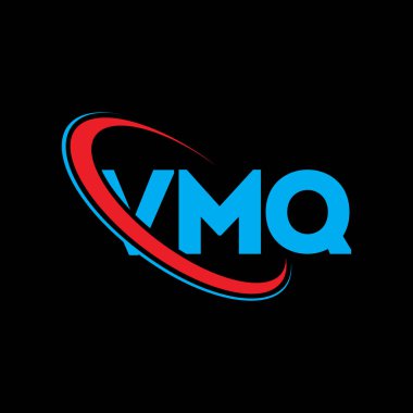 VMQ logosu. VMQ harfi. VMQ harf logosu tasarımı. Çember ve büyük harfli monogram logosuna bağlı baş harfler VMQ logosu. Teknoloji, iş ve emlak markası için VMQ tipografisi.