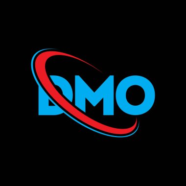 DMO logosu. DMO mektubu. DMO harf logosu tasarımı. Çember ve büyük harfli monogram logosuna bağlı baş harfler. Teknoloji, iş ve emlak markası için DMO tipografisi.