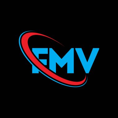 FMV logosu. FMV mektubu. FMV harf logosu tasarımı. Çember ve büyük harfli monogram logosuna bağlı FMV logosu. Teknoloji, iş ve emlak markası için FMV tipografisi.
