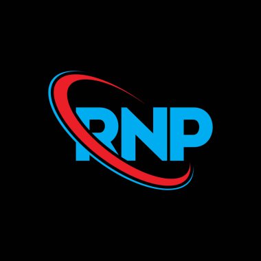 RNP logosu. RNP mektubu. RNP harf logosu tasarımı. Çember ve büyük harfli monogram logosuna bağlı RNP logosu. Teknoloji, iş ve emlak markası için RNP tipografisi.