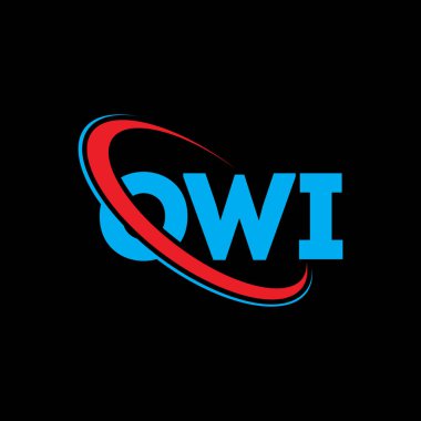 OWI logosu. OWI mektubu. OWI harf logosu tasarımı. Çember ve büyük harfli monogram logosuna bağlı baş harfler OWI logosu. Teknoloji, iş ve emlak markası için OWI tipografisi.
