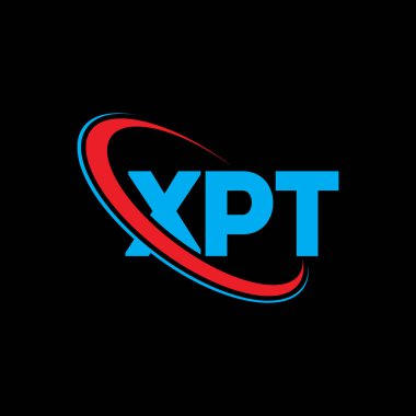 XPT logosu. XPT mektubu. XPT harf logosu tasarımı. Çember ve büyük harfli monogram logosuna bağlı XPT logosu. Teknoloji, iş ve emlak markası için XPT tipografisi.