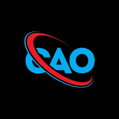 CAO logosu. CAO mektubu. CAO harf logosu tasarımı. Çember ve büyük harfli monogram logosuna bağlı baş harfler CAO logosu. Teknoloji, iş ve emlak markası için CAO tipografisi.