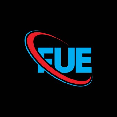 FUE logosu. FUE mektubu. FUE harf logosu tasarımı. Çember ve büyük harfli monogram logosuna bağlı FUE logosu. Teknoloji, iş ve emlak markası için FUE tipografisi.