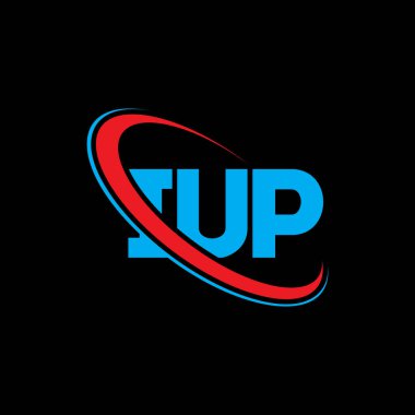 IUP logosu. IUP mektubu. IUP mektup logosu tasarımı. Daireye ve büyük harfli monogram logosuna bağlı ilk IUP logosu. Teknoloji, iş ve emlak markası için IUP tipografisi.