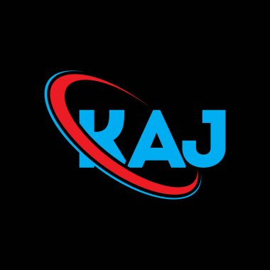 KAJ logosu. KAJ mektubu. KAJ harf logosu tasarımı. Çember ve büyük harfli monogram logosuna bağlı olan KAJ logosu. Teknoloji, iş ve emlak markası için KAJ tipografisi.