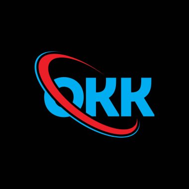 OKK logosu. OKK mektubu. OKK harf logosu tasarımı. Çember ve büyük harfli monogram logosuna bağlı baş harfler OKK logosu. Teknoloji, iş ve emlak markası için OKK tipografisi.