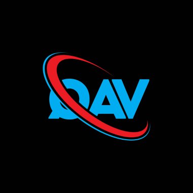 QAV logosu. QAV mektubu. QAV harf logosu tasarımı. Çember ve büyük harfli monogram logosuna bağlı QAV logosu. Teknoloji, iş ve emlak markası için QAV tipografisi.