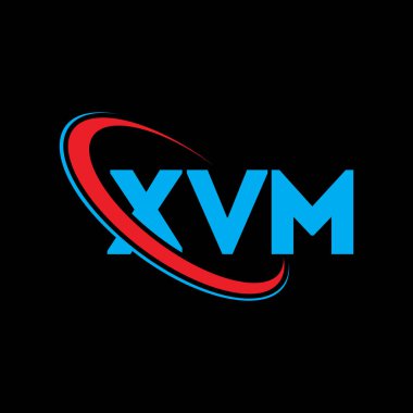 XVM logosu. XVM harfi. XVM harf logosu tasarımı. Çember ve büyük harfli monogram logosuyla birleştirilmiş XVM logosu. Teknoloji, iş ve emlak markası için XVM tipografisi.