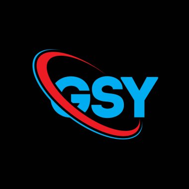 GSY logosu. GSY mektubu. GSY harf logosu tasarımı. Çember ve büyük harfli monogram logosuyla birleştirilmiş GSY logosu. Teknoloji, iş ve emlak markası için GSY tipografisi.