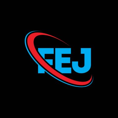 FEJ logosu. FEJ mektubu. FEJ mektup logosu tasarımı. Çember ve büyük harfli monogram logosuna bağlı FEJ logosunun baş harfleri. Teknoloji, iş ve emlak markası için FEJ tipografisi.