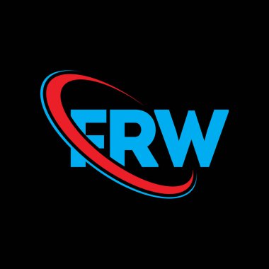 FRW logosu. FRW mektubu. FRW harf logosu tasarımı. Çember ve büyük harfli monogram logosuna bağlı FRW logosu. Teknoloji, iş ve emlak markası için FRW tipografisi.