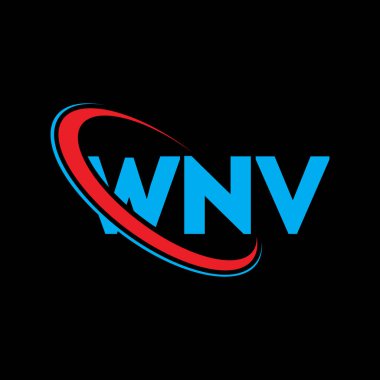 WNV logosu. WNV mektubu. WNV harf logosu tasarımı. Çember ve büyük harfli monogram logosuna bağlı WNV logosu. Teknoloji, iş ve emlak markası için WNV tipografisi.