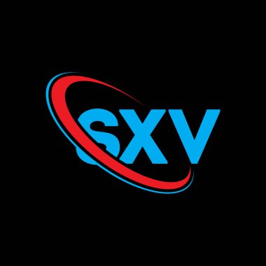 SXV logosu. SXV harfi. SXV harf logosu tasarımı. Çember ve büyük harfli monogram logosuna bağlı baş harfler SXV logosu. Teknoloji, iş ve emlak markası için SXV tipografisi.