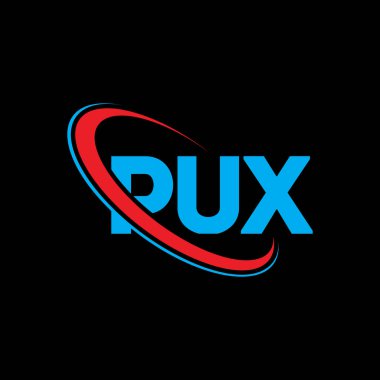 PUX logosu. PUX mektubu. PUX harfli logo tasarımı. Çember ve büyük harfli monogram logosuna bağlı PUX logosu. Teknoloji, iş ve emlak markası için PUX tipografisi.