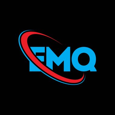 EMQ logosu. EMQ mektubu. EMQ mektup logosu tasarımı. Çember ve büyük harfli monogram logosuyla birleştirilmiş EMQ logosu. Teknoloji, iş ve emlak markası için EMQ tipografisi.