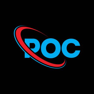 POC logosu. POC mektubu. POC mektup logosu tasarımı. Çember ve büyük harfli monogram logosuna bağlı POC logosu. Teknoloji, iş ve emlak markası için POC tipografisi.