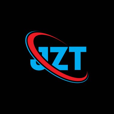 JZT logosu. JZT mektubu. JZT harf logosu tasarımı. Çember ve büyük harfli monogram logosuna bağlı JZT logosu. Teknoloji, iş ve emlak markası için JZT tipografisi.