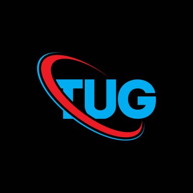 TUG logosu. TUG harfi. TUG harf logosu tasarımı. Çember ve büyük harfli monogram logosuna bağlı TUG logosu. Teknoloji, iş ve emlak markası için TUG tipografisi.